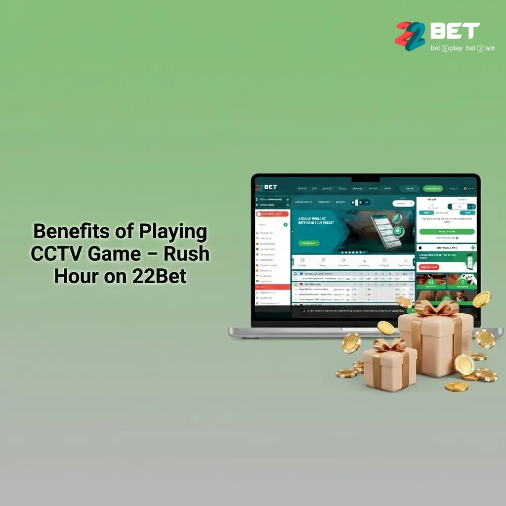 Benefits of playing CCTV Game Rush Hour on 22Bet including 97% RTP, live stats, low 10 INR bets, and mobile support