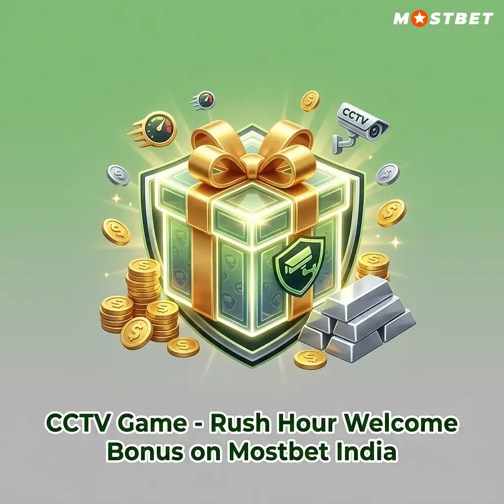 Mostbet India CCTV Game Rush Hour welcome bonus 125% plus 250 free spins on first deposit of INR 300