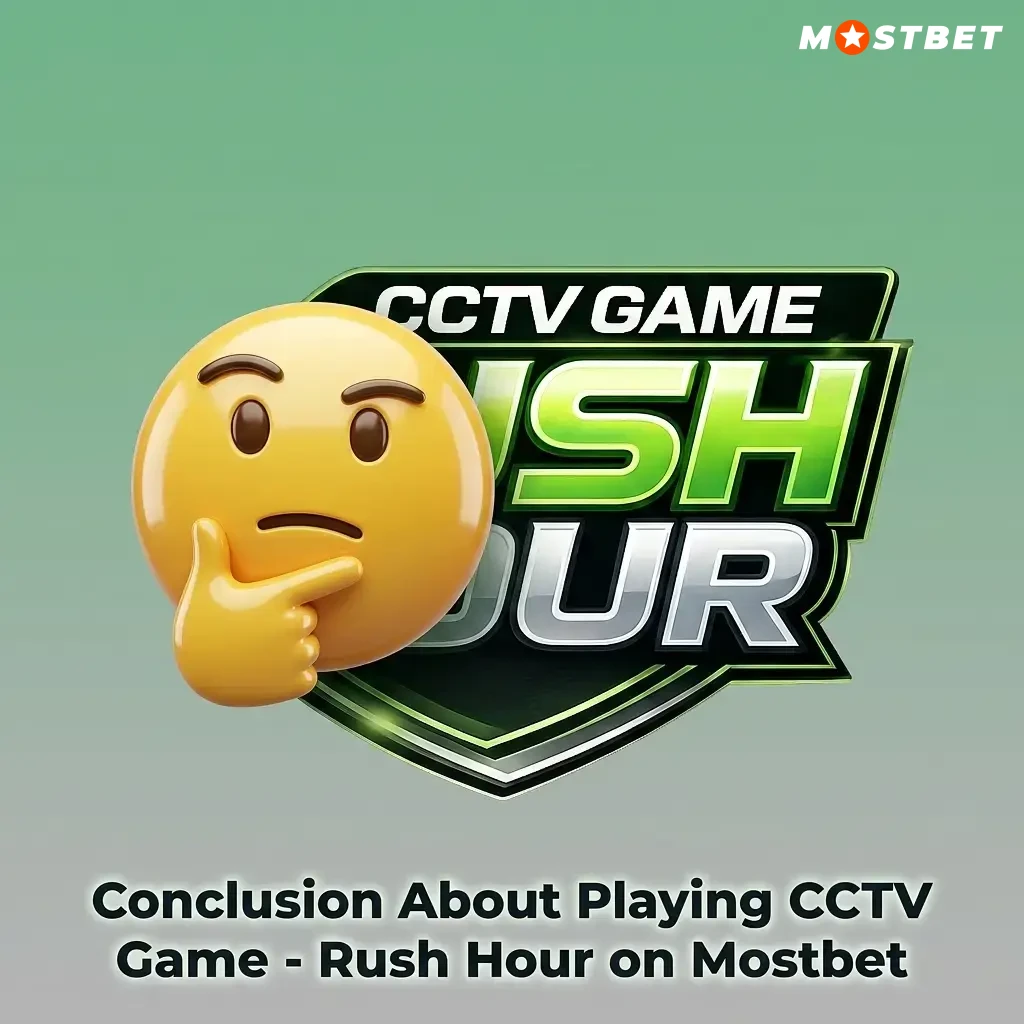 Mostbet CCTV Rush Hour game conclusion showing 97% RTP, INR support, and 125%+250FS bonus for Indian players